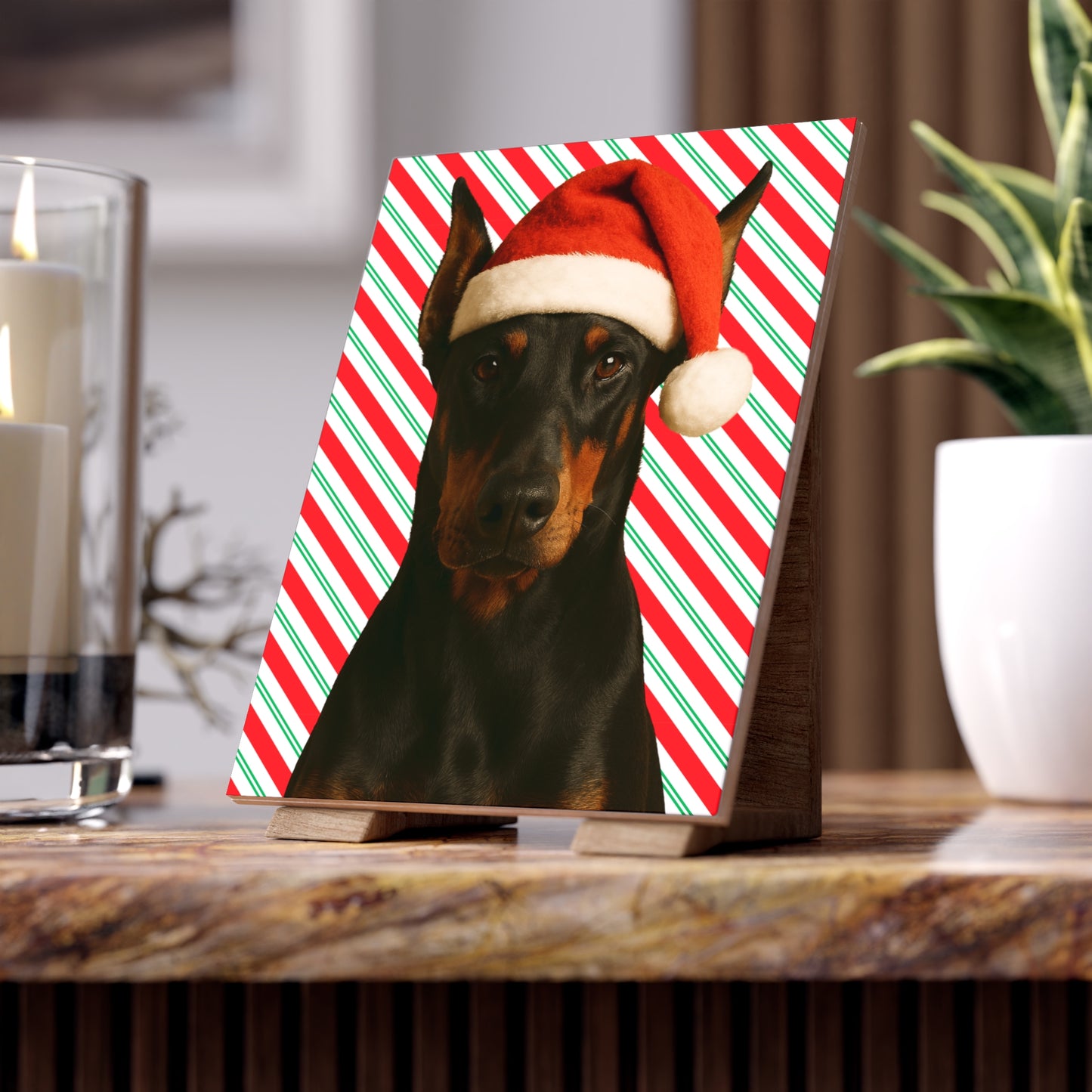 Santa Paws Doberman Ceramic Photo Tile