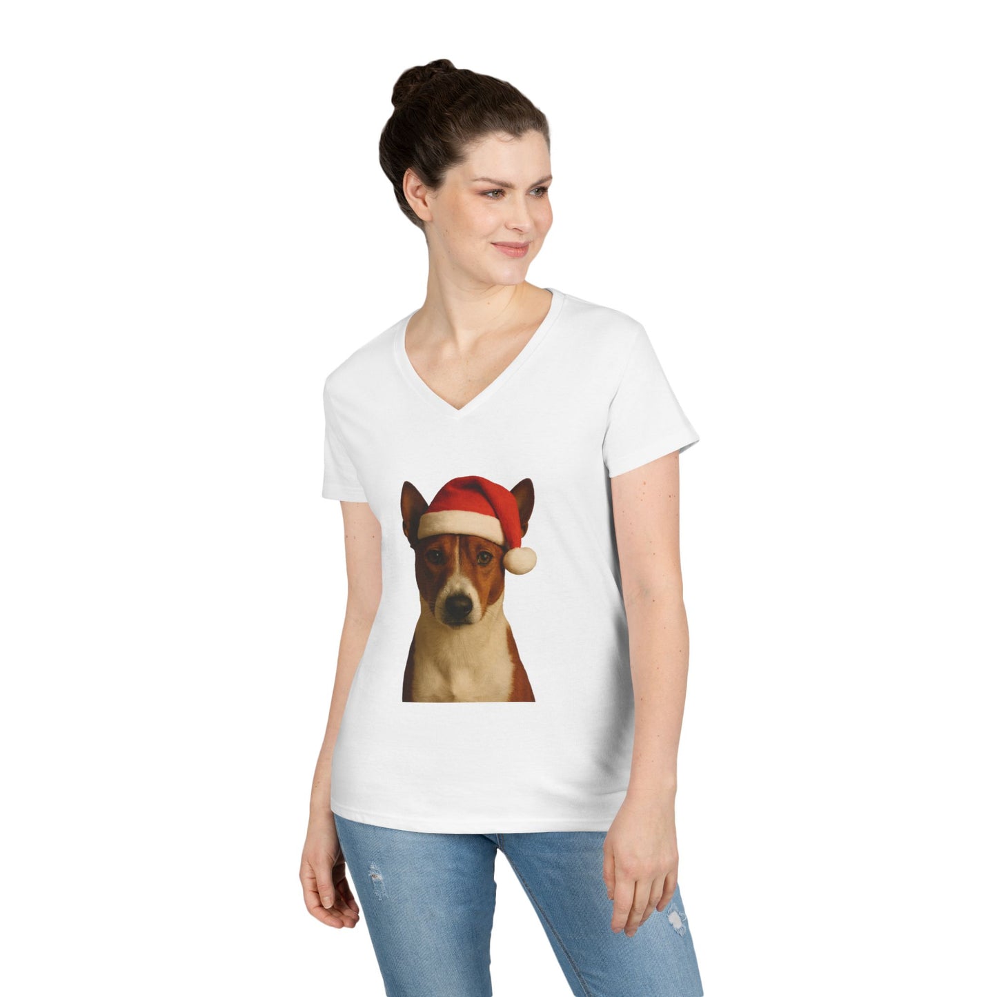 Santa Paws Basenji Women's V-Neck T-Shirt