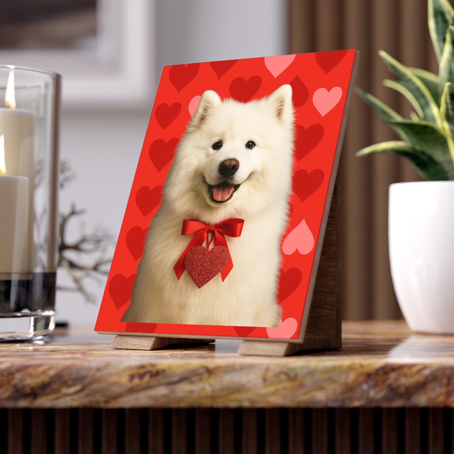 Cupid's Companion Samoyed Ceramic Photo Tile