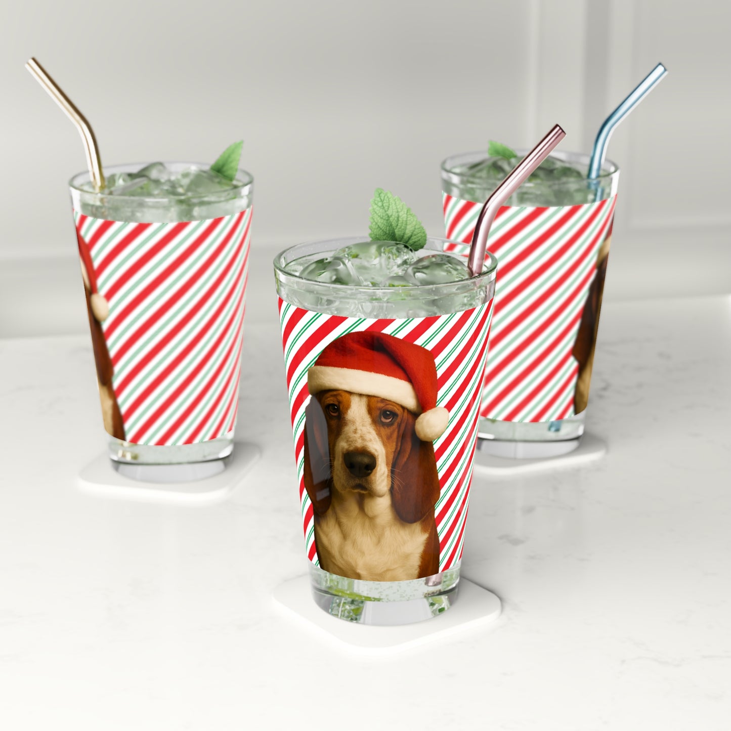 Santa Paws Basset Drinking Glass