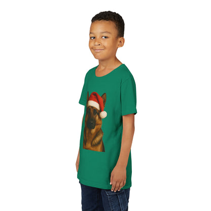 Santa Paws German Shepherd Youth Unisex Short Sleeve Crewneck Tee