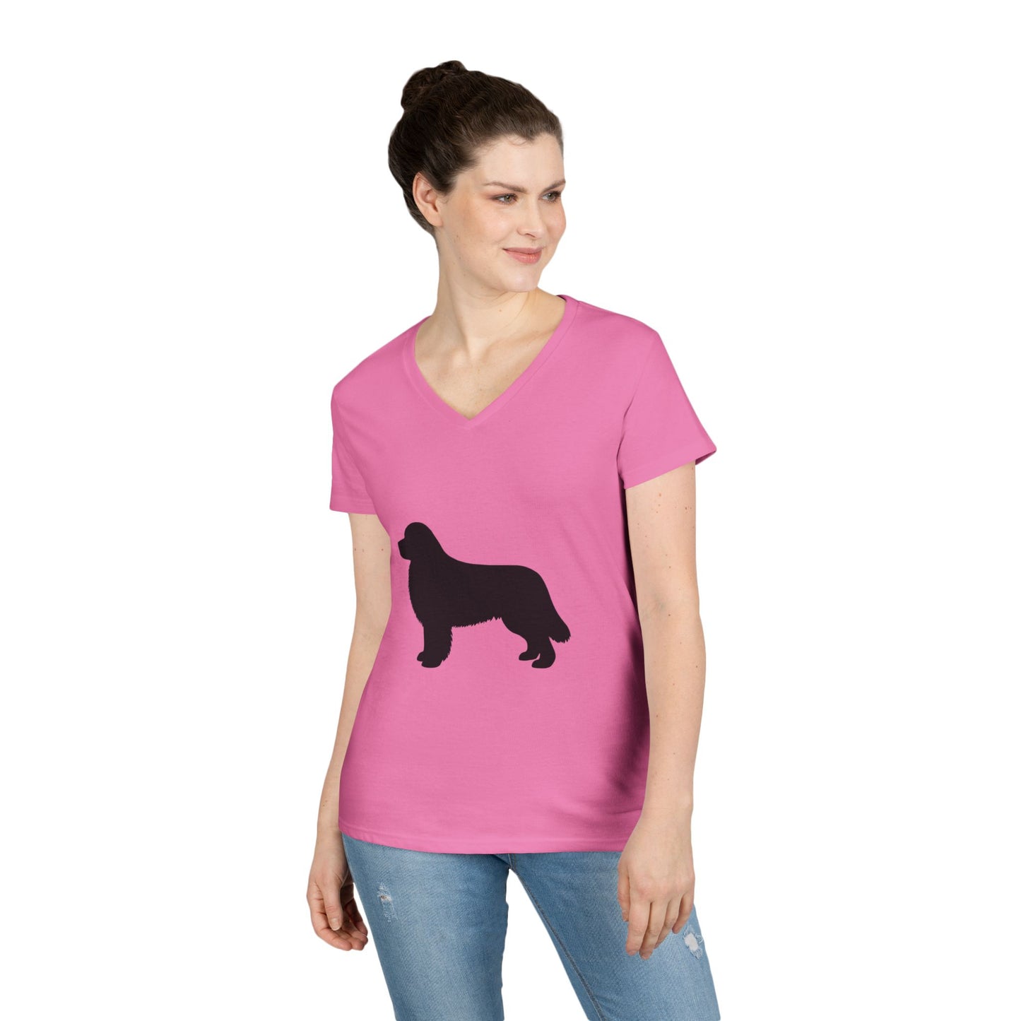 Newfie Silhouette Women's V-Neck T-Shirt