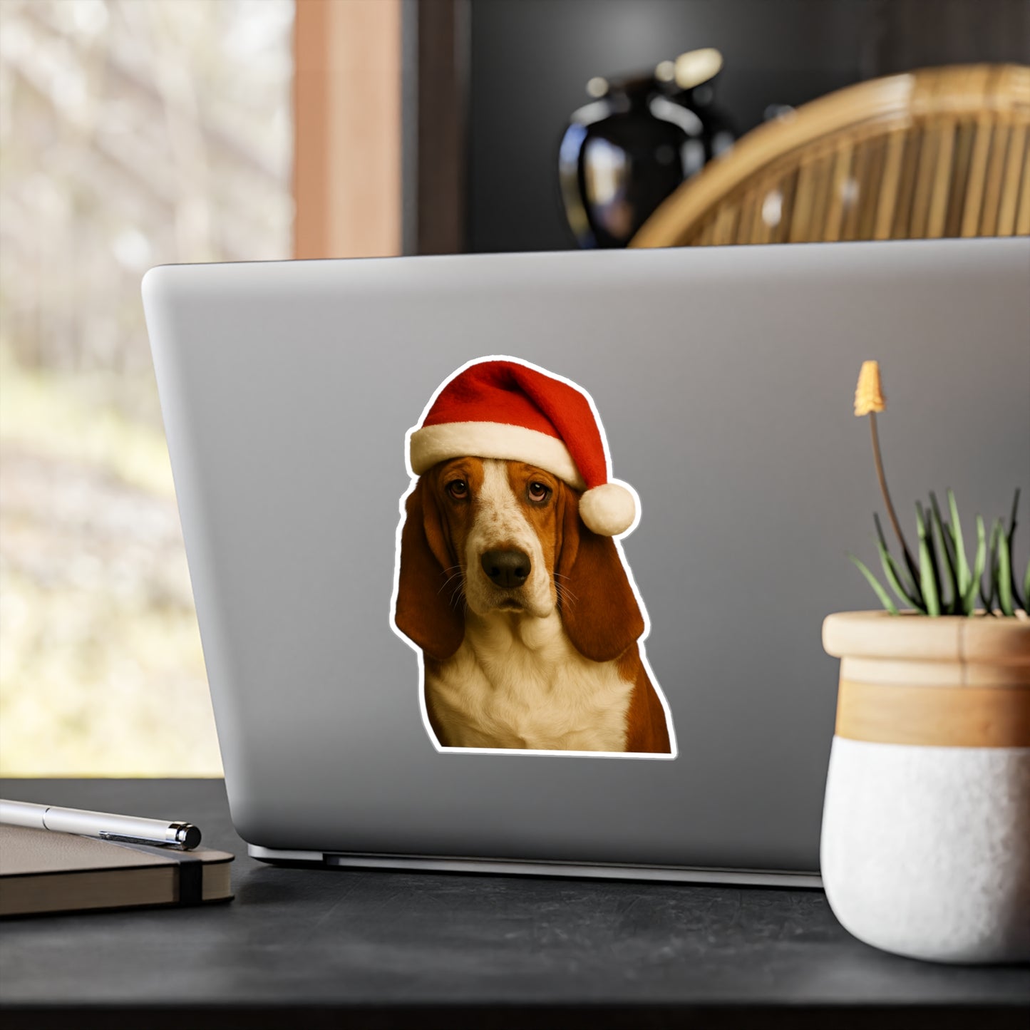 Santa Paws Basset Vinyl Decal