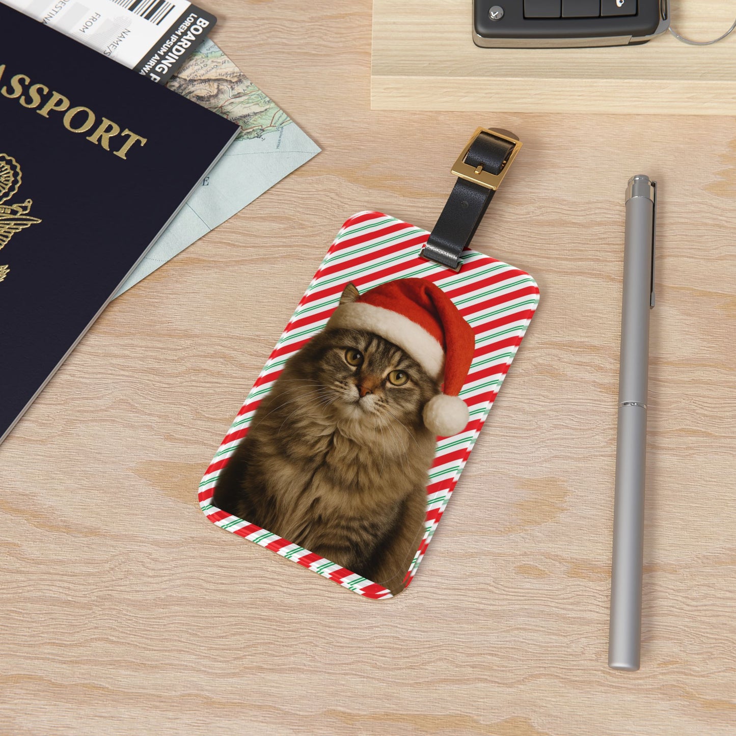 Santa Paws Cat Leather Strap Luggage Tag