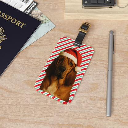 Santa Paws Bloodhound Leather Strap Luggage Tag