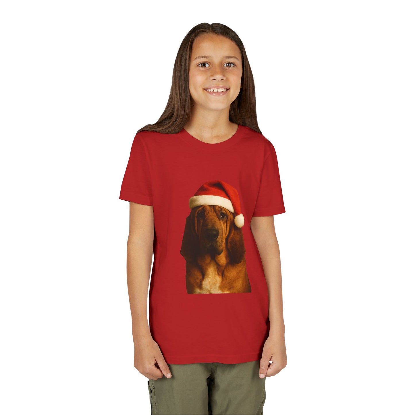 Santa Paws Bloodhound Youth Unisex Short Sleeve Crewneck Tee