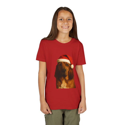 Santa Paws Bloodhound Youth Unisex Short Sleeve Crewneck Tee