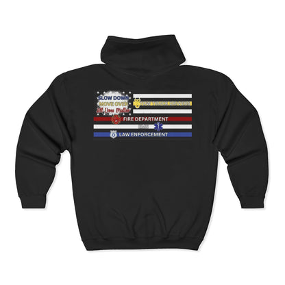 Slow Down Move Over Flag Unisex Full Zip Hoodie