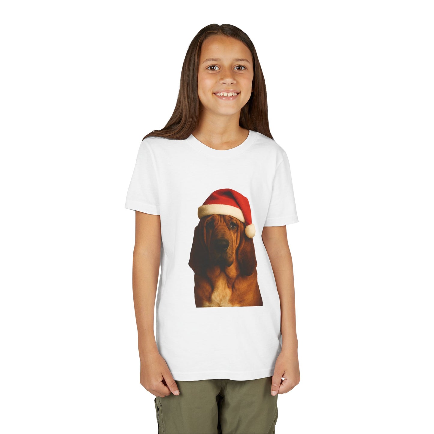 Santa Paws Bloodhound Youth Unisex Short Sleeve Crewneck Tee