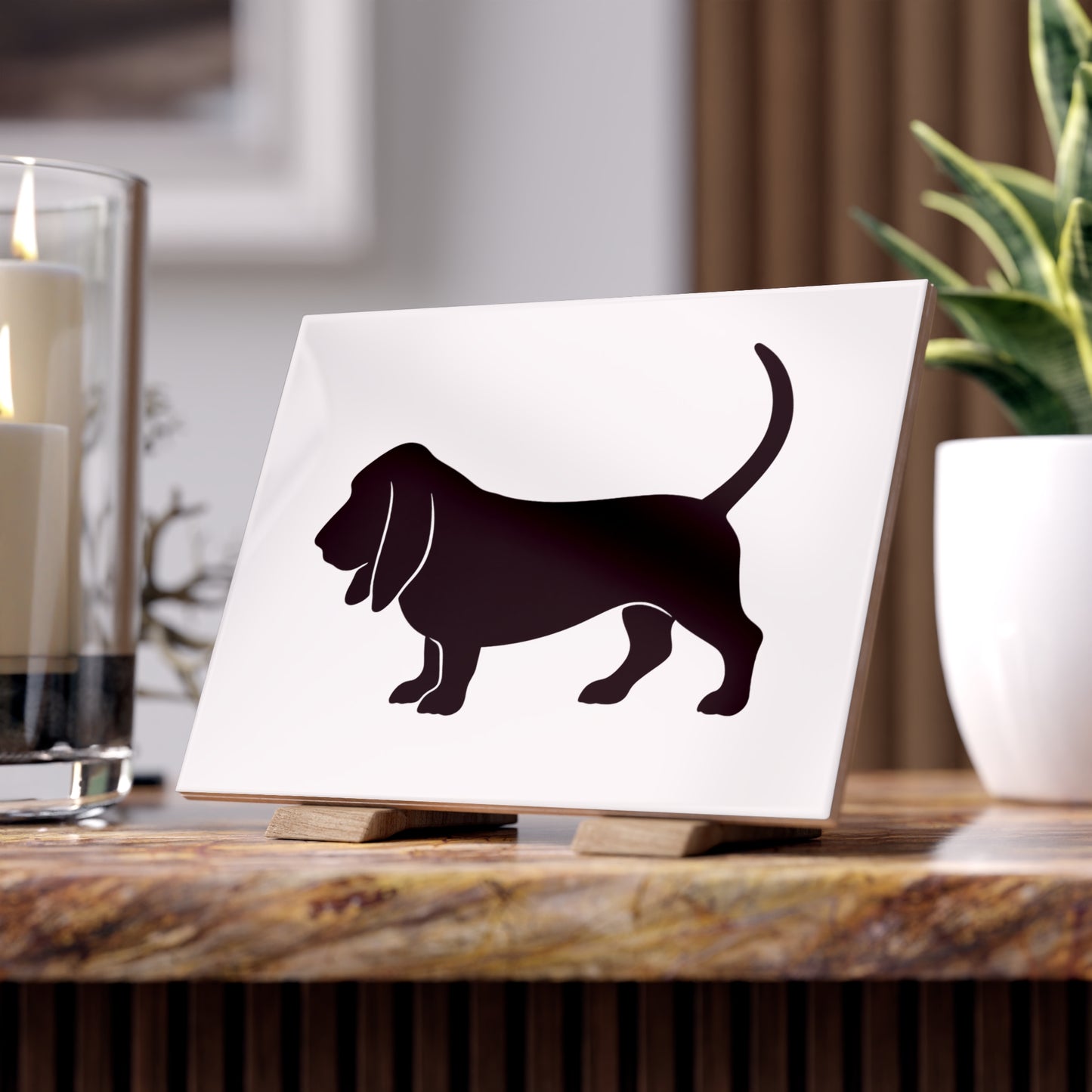 Basset Silhouette Ceramic Photo Tile