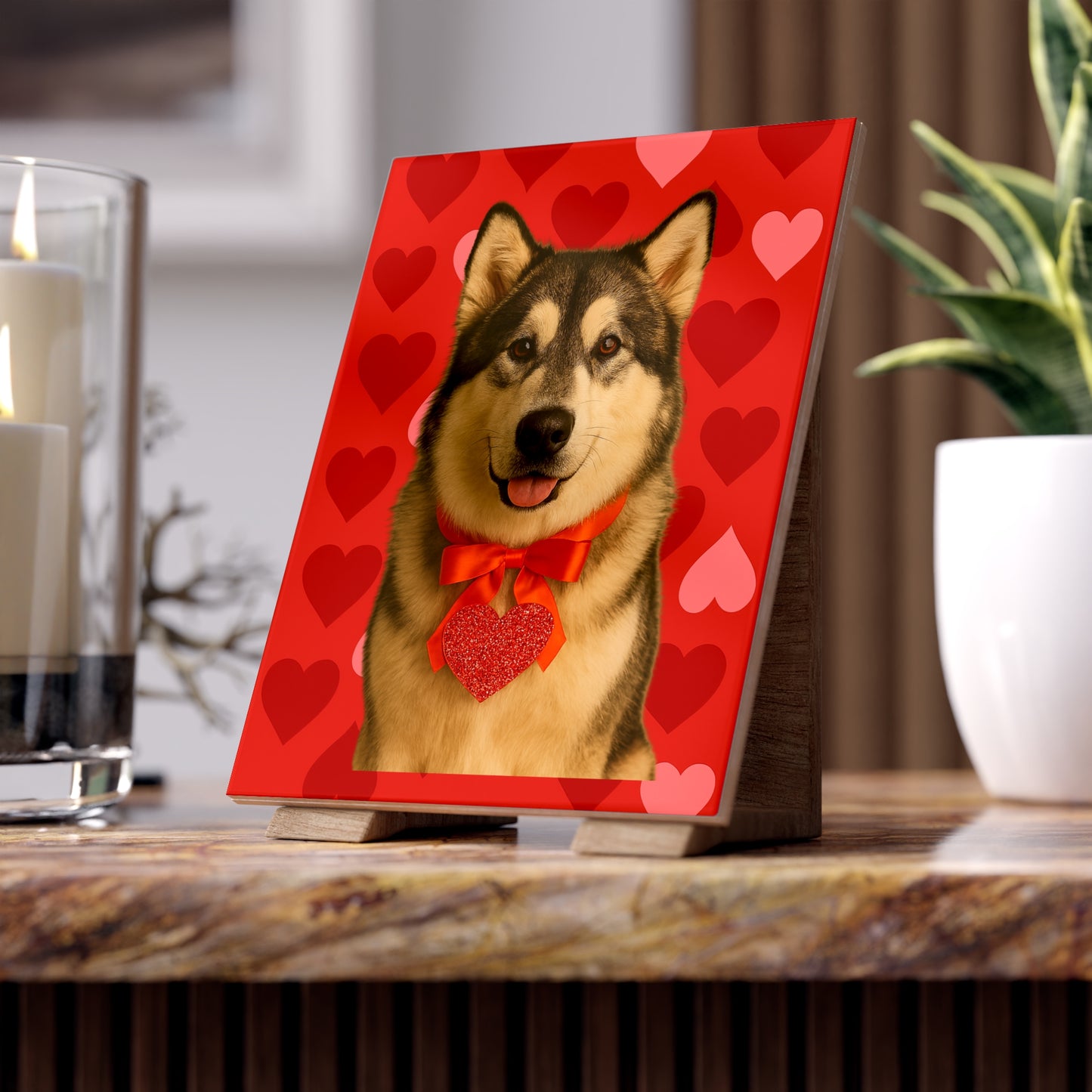 Cupid's Companion Malamute Ceramic Photo Tile