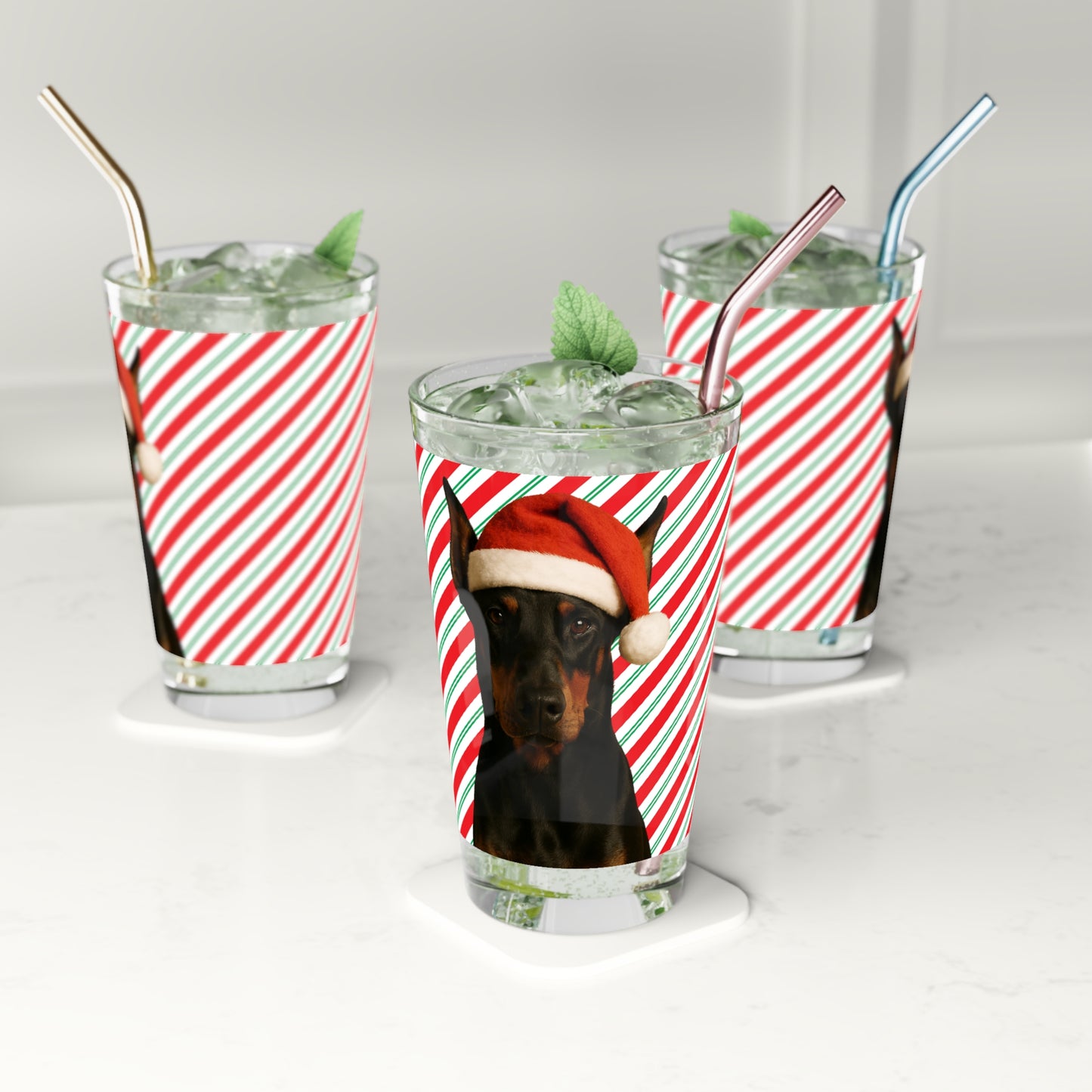 Santa Paws Doberman Drinking Glass