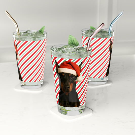 Santa Paws Doberman Drinking Glass