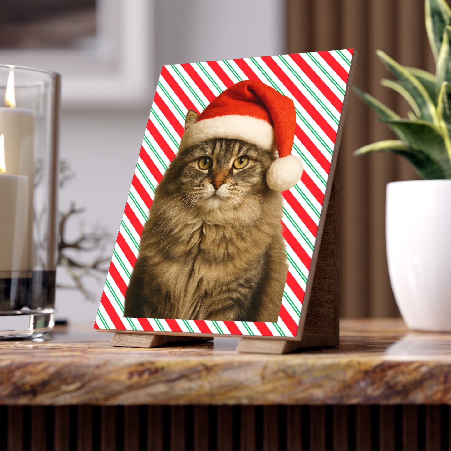 Santa Paws Cat Ceramic Photo Tile
