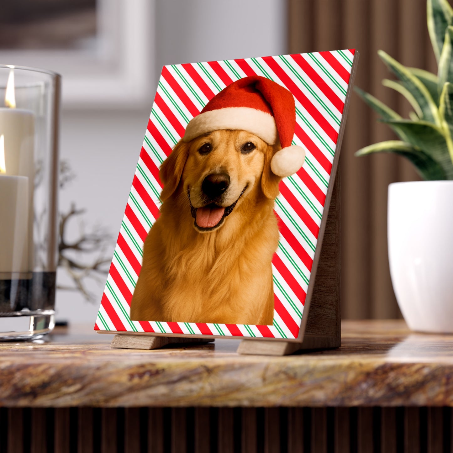 Santa Paws Golden Ceramic Photo Tile