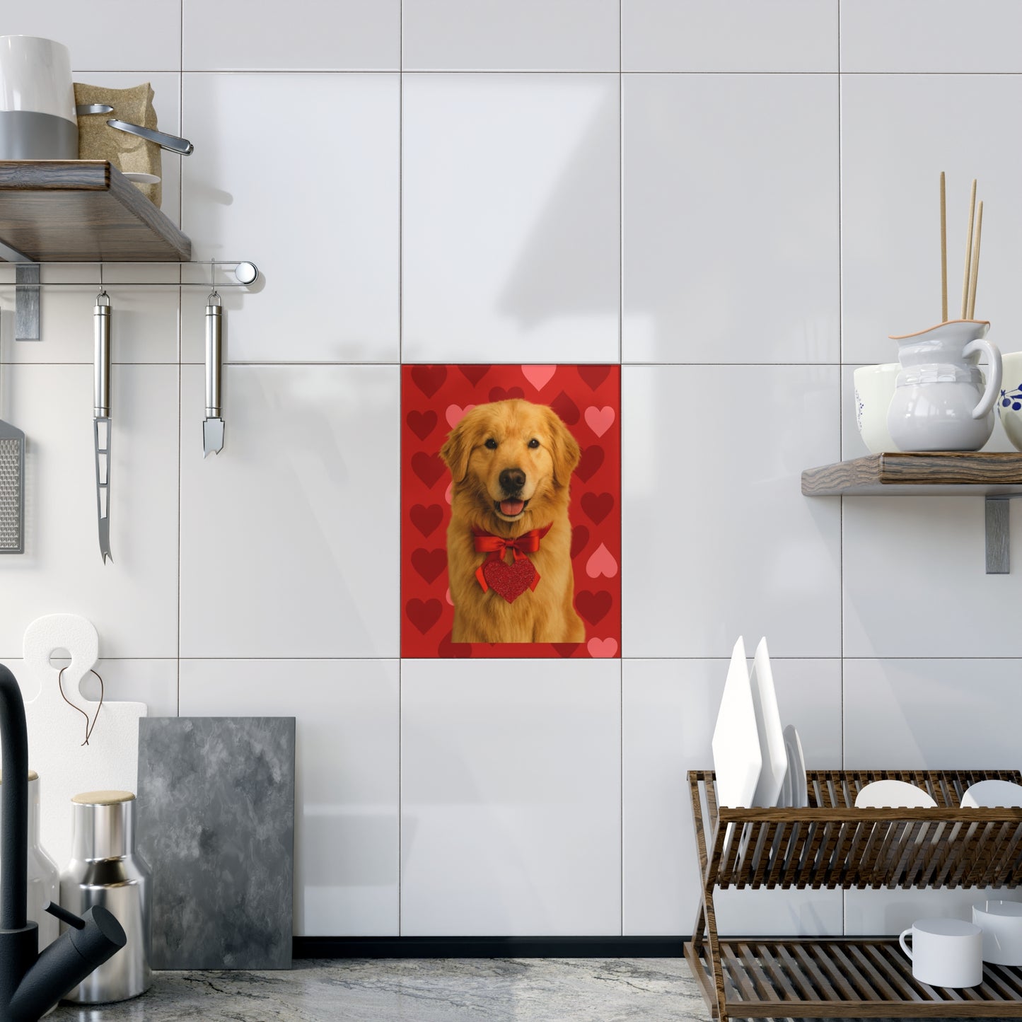 Cupid's Companion Golden Ceramic Photo Tile