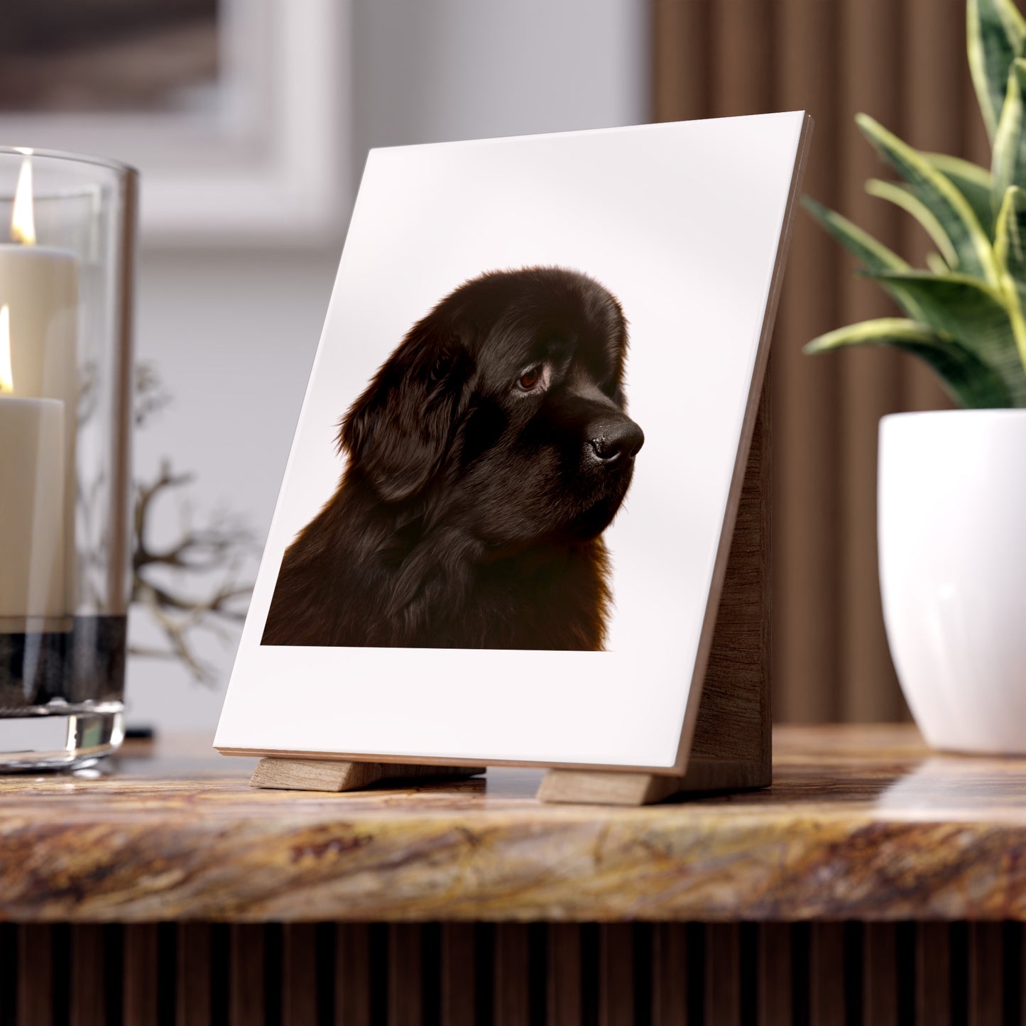 Newfie Head Ceramic Photo Tile