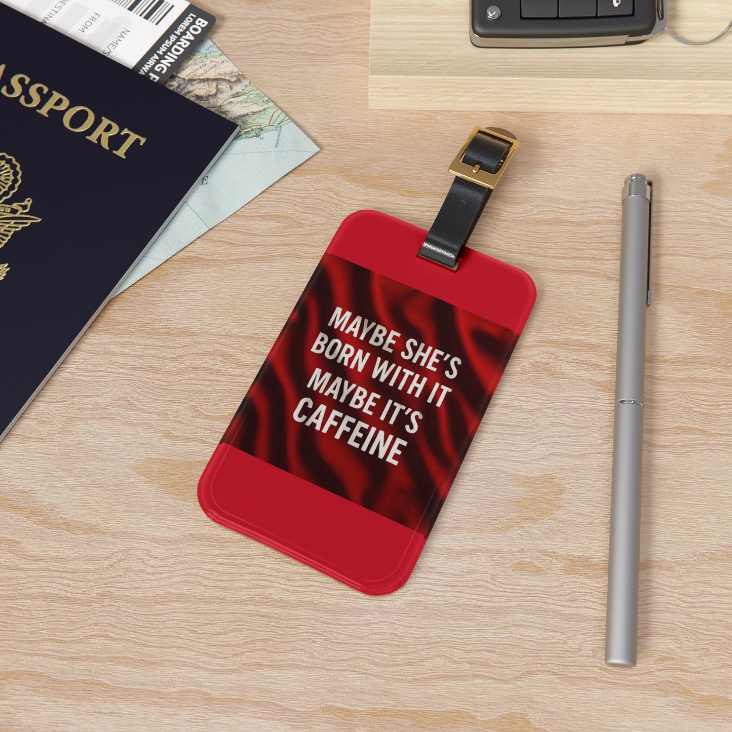Born With It Leather Strap Luggage Tag