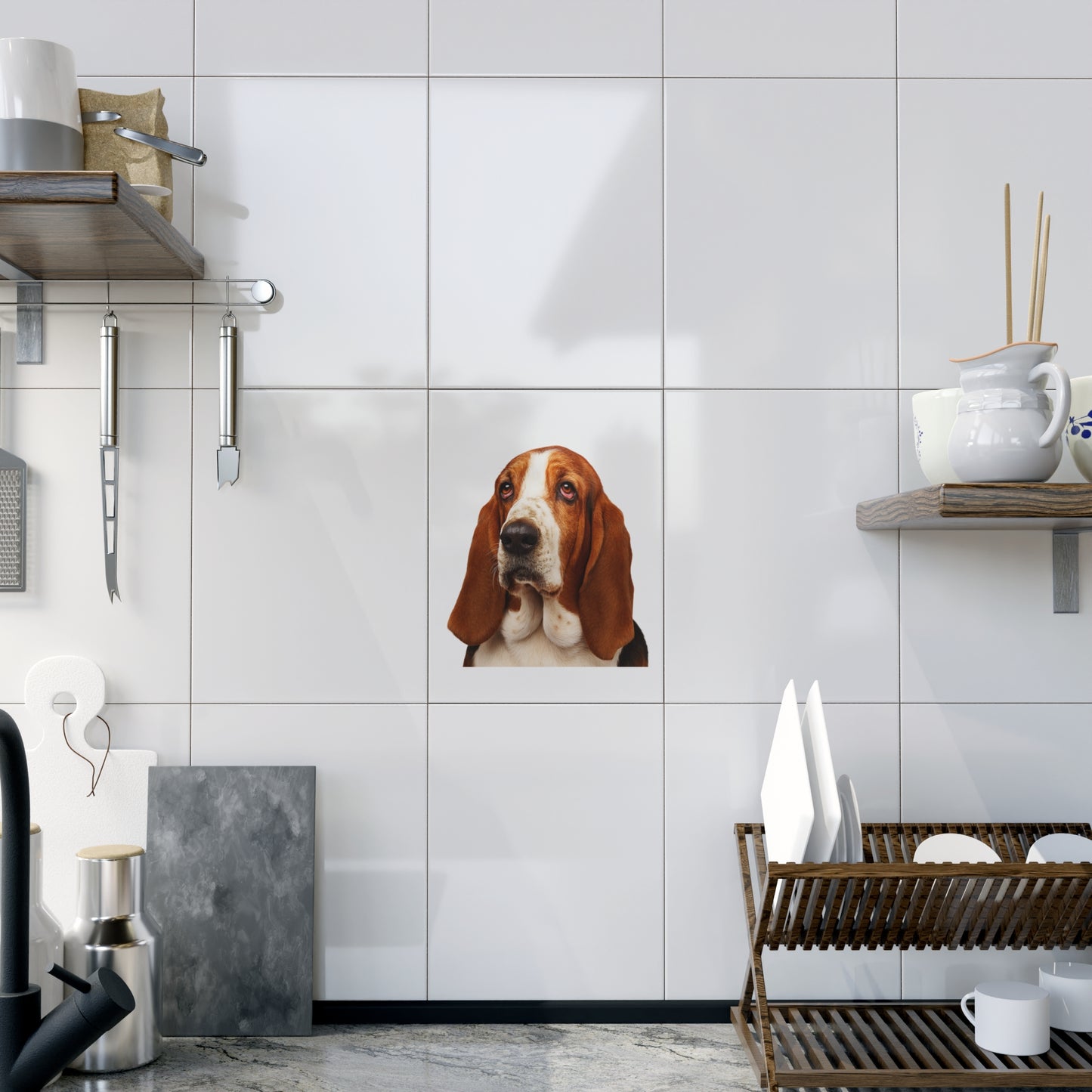 Basset Head Ceramic Photo Tile