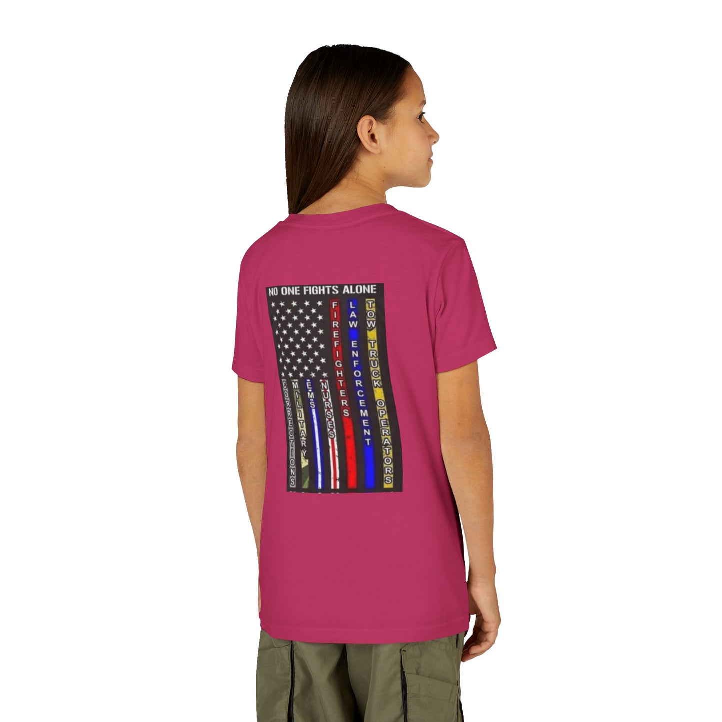 No One Fights Alone Youth Unisex Short Sleeve Crewneck Tee