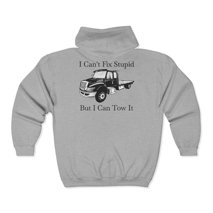 I Can't Fix Stupid Flatbed Tow Truck Unisex Full Zip Hoodie
