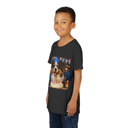 Birthday Buddy Aussie Youth Unisex Short Sleeve Crewneck Tee