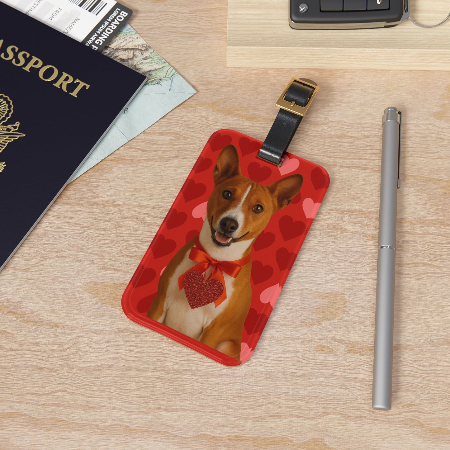 Cupid's Companion Basenji   Leather Strap Luggage Tag