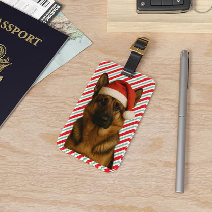 Santa Paws German Shepherd Leather Strap Luggage Tag
