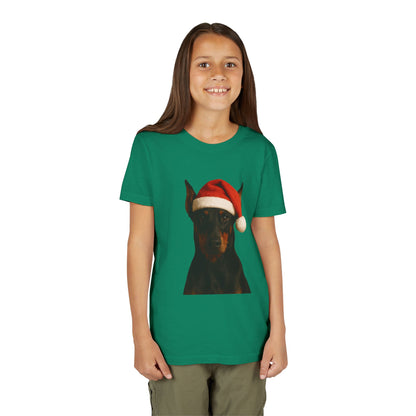 Santa Paws Doberman Youth Unisex Short Sleeve Crewneck Tee