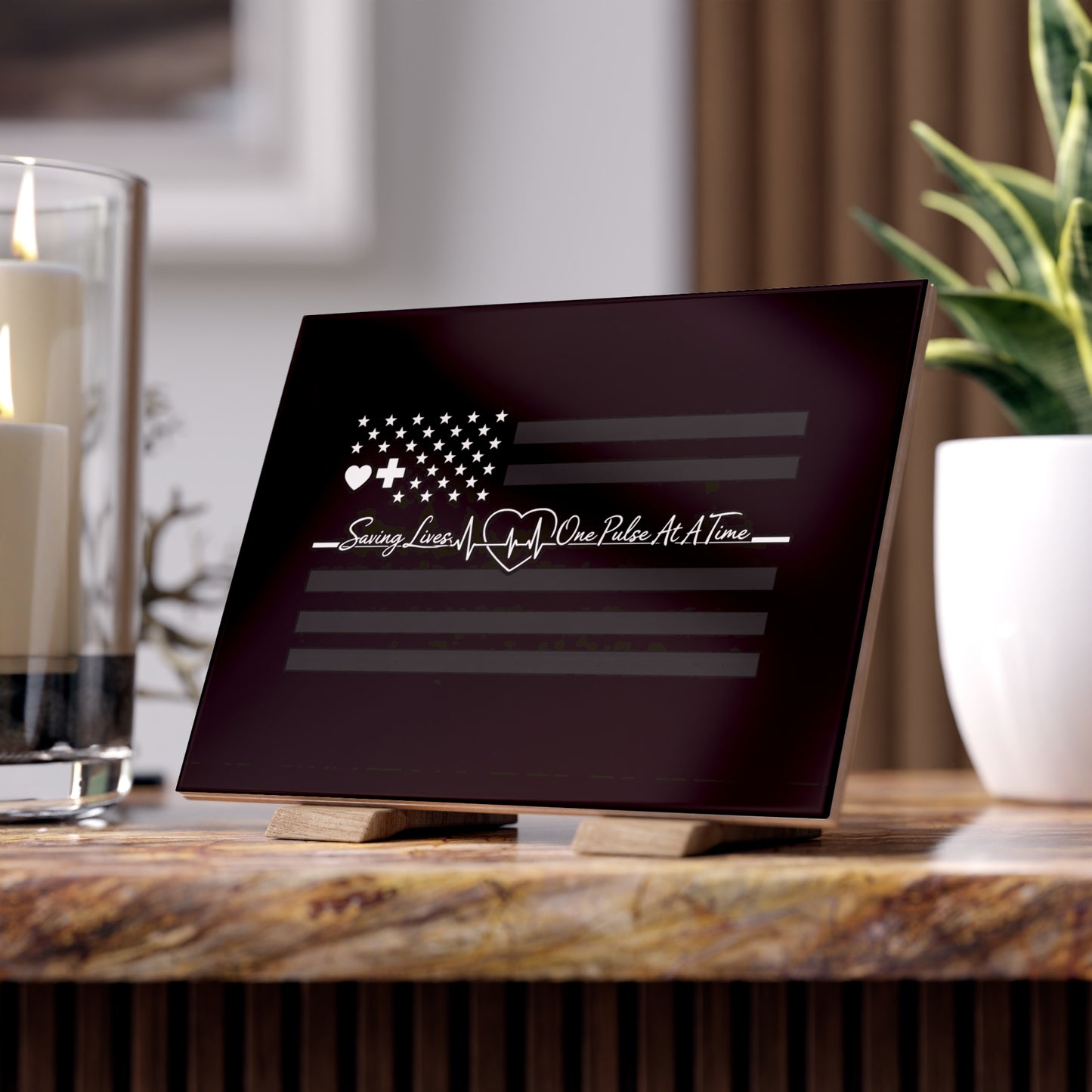 Thin White Line Ceramic Photo Tile