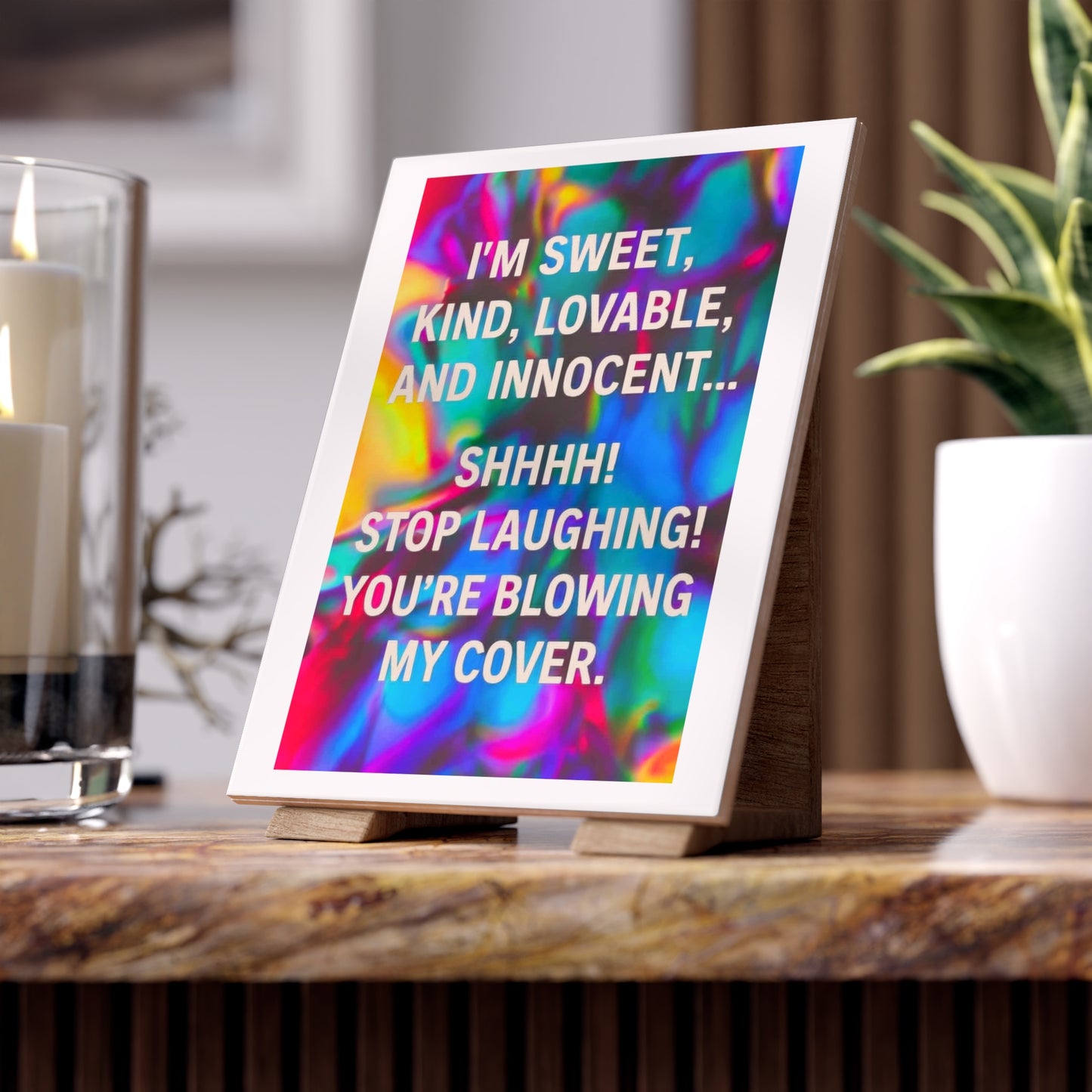 Blowing My Cover Ceramic Photo Tile