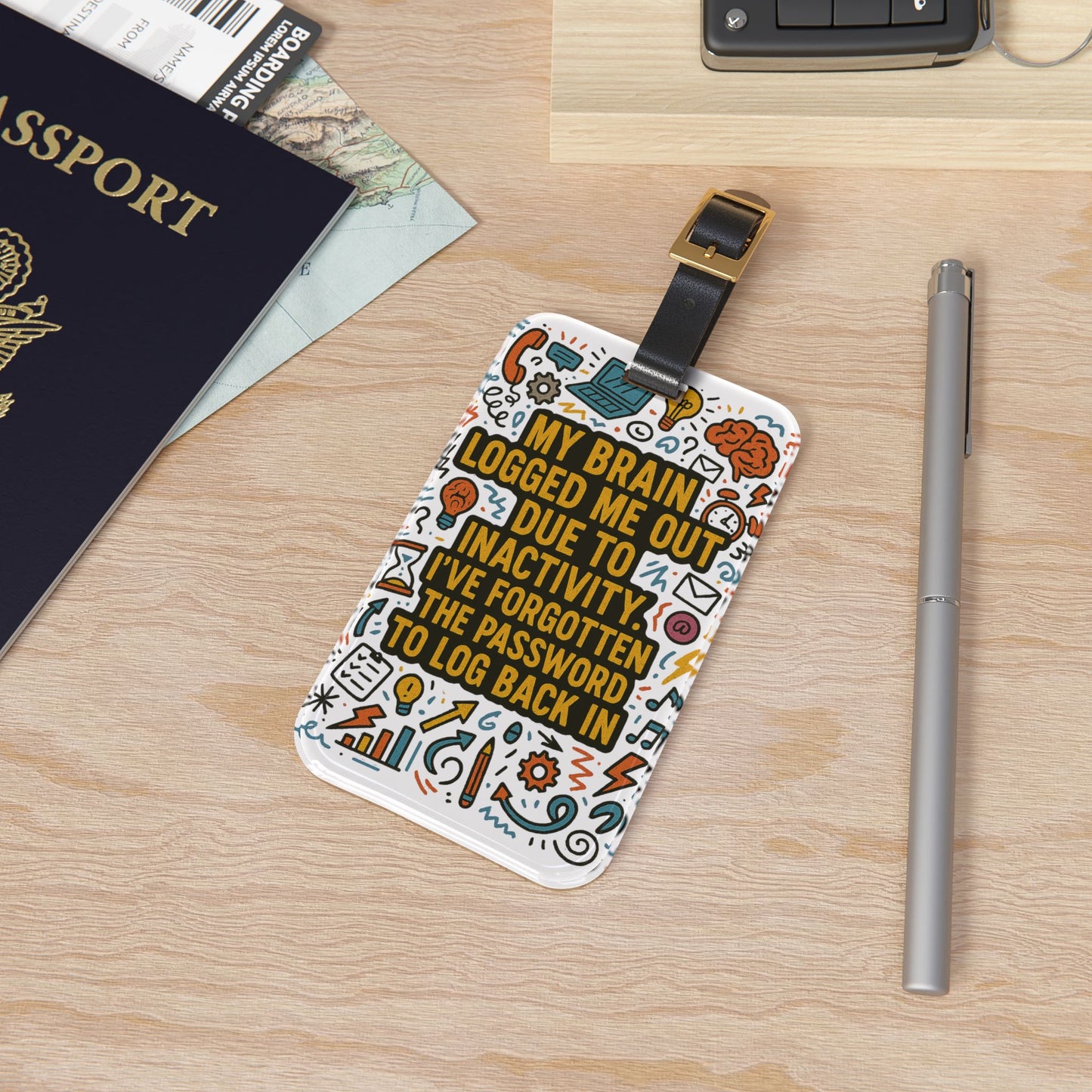 Logged Out Leather Strap Luggage Tag