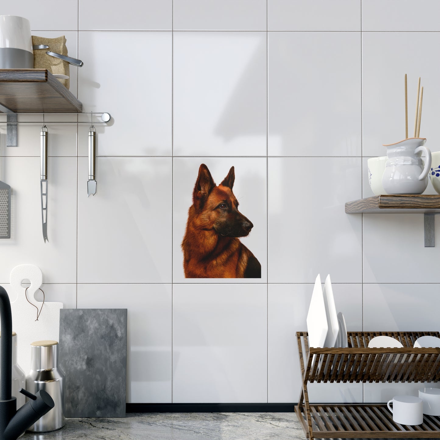 German Shepherd Head Ceramic Photo Tile