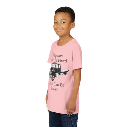 Stupidity Flatbed Tow Truck Youth Unisex Short Sleeve Crewneck Tee