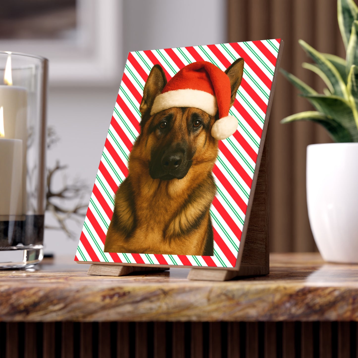 Santa Paws German Shepherd Ceramic Photo Tile