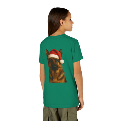 Santa Paws German Shepherd Youth Unisex Short Sleeve Crewneck Tee