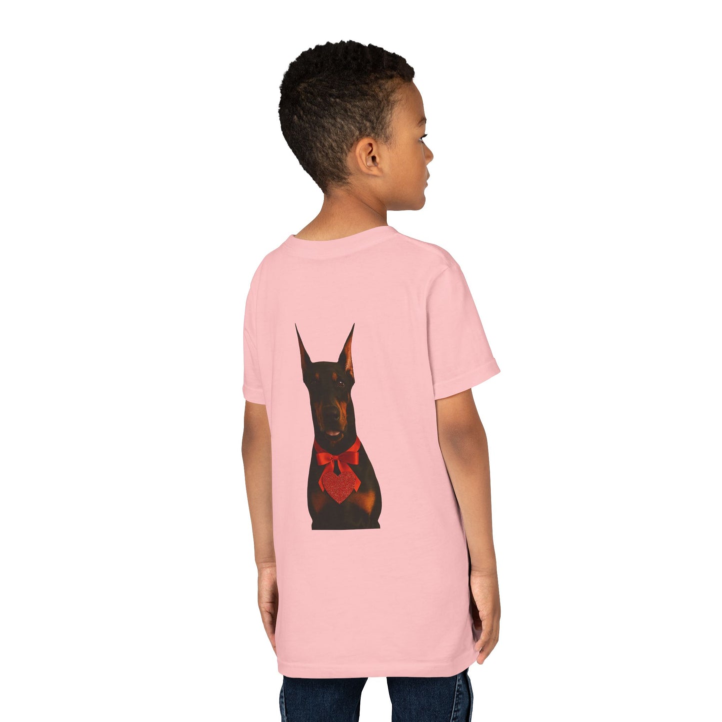Cupid's Companion Doberman  Youth Unisex Short Sleeve Crewneck Tee