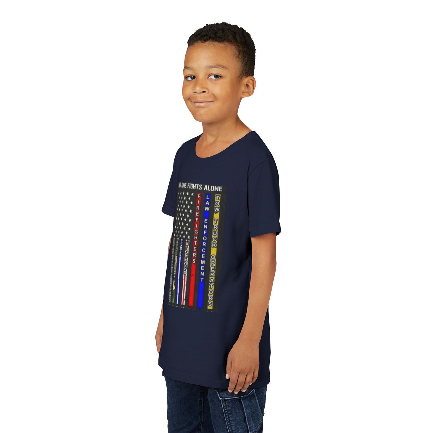No One Fights Alone Youth Unisex Short Sleeve Crewneck Tee