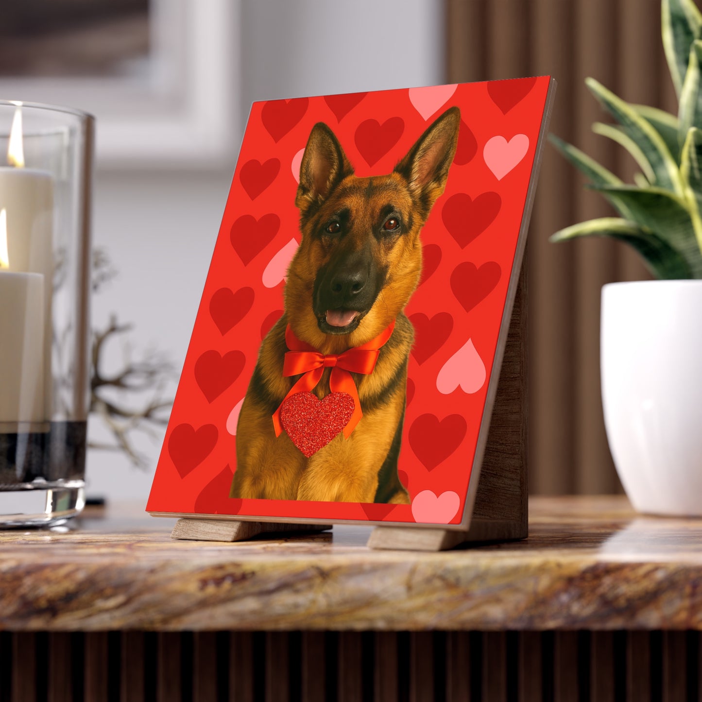 Cupid's Companion German Shepherd Ceramic Photo Tile