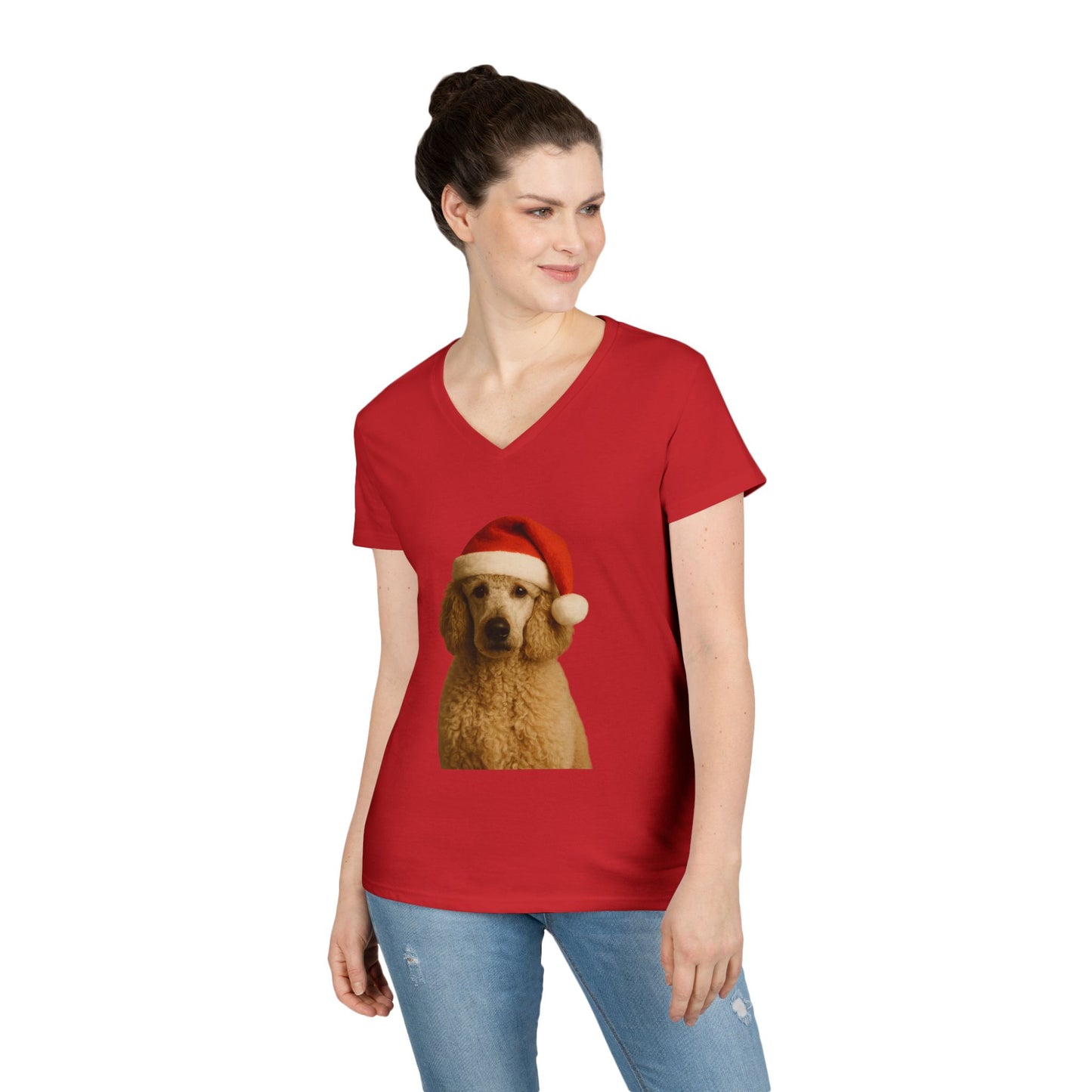 Santa Paws Poodle Women's V-Neck T-Shirt