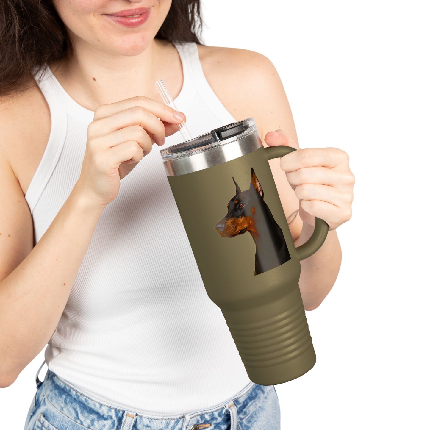 Doberman Head Insulated Travel Mug