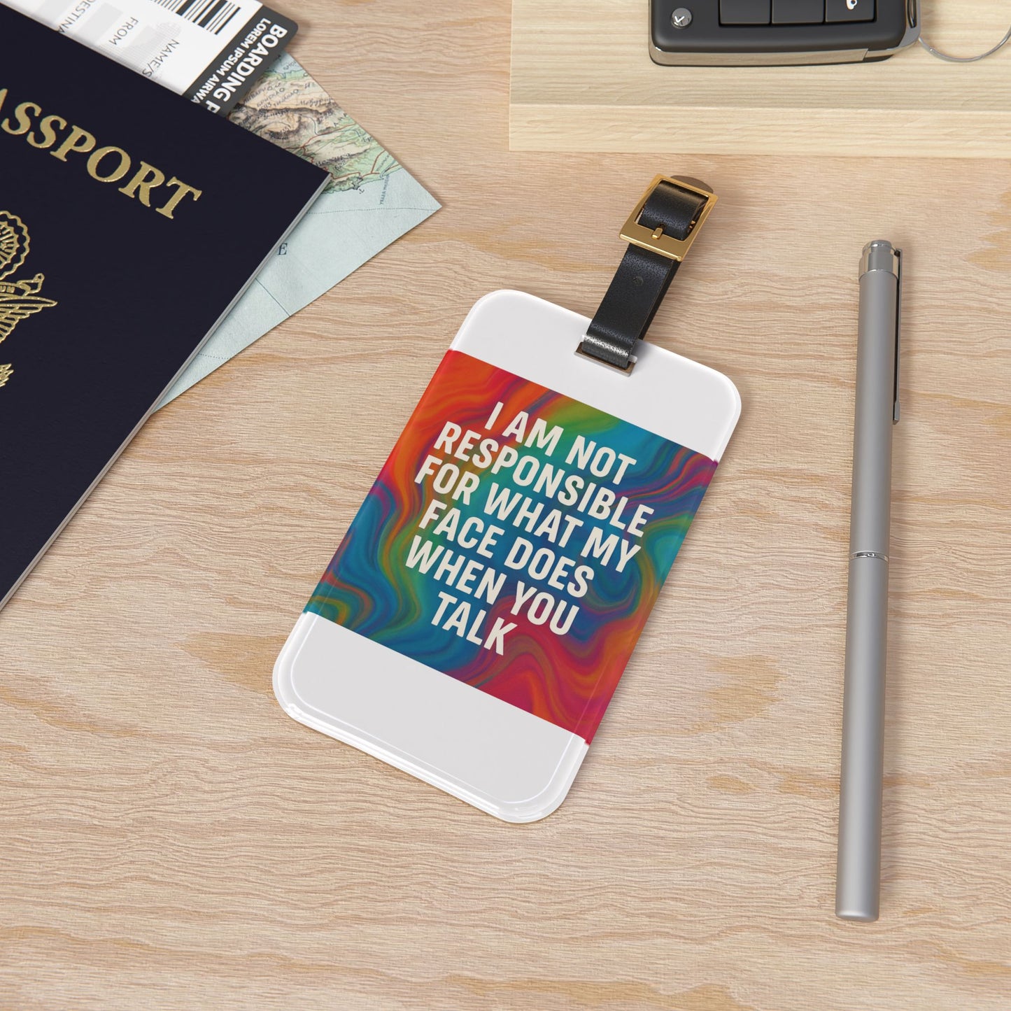 When You Talk Leather Strap Luggage Tag