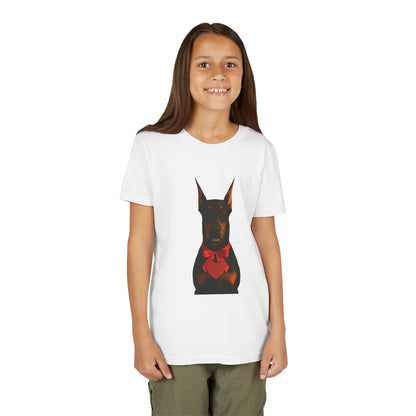 Cupid's Companion Doberman  Youth Unisex Short Sleeve Crewneck Tee