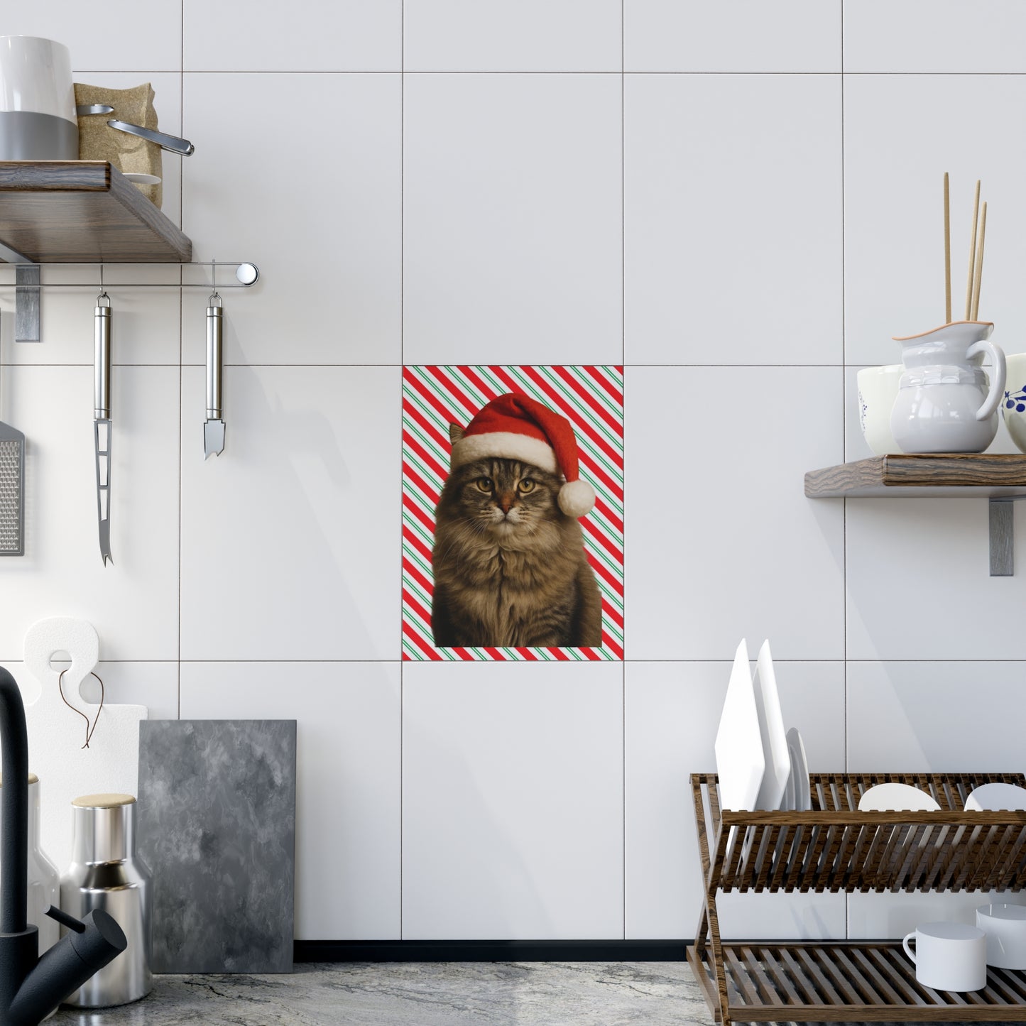 Santa Paws Cat Ceramic Photo Tile