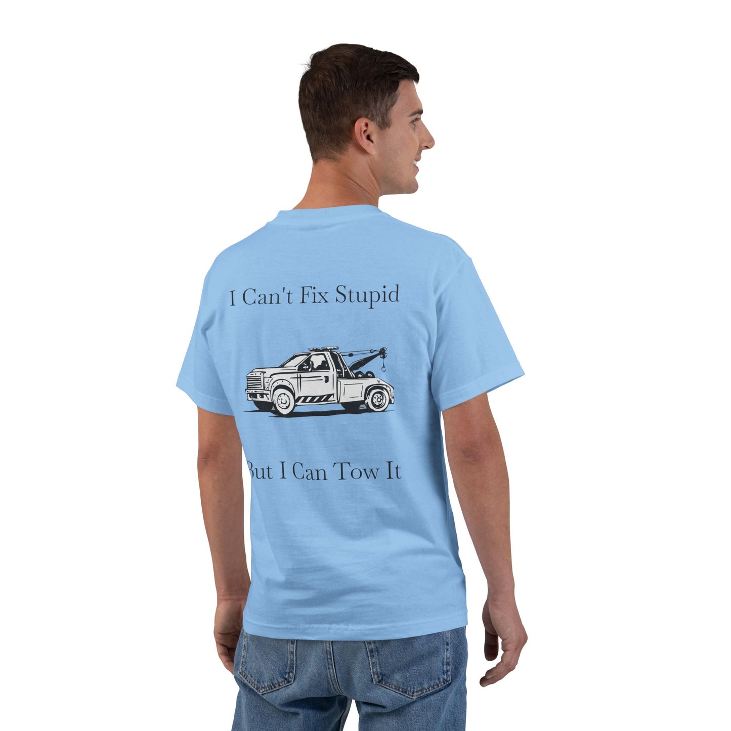 I Can't Fix Stupid Wheel Lift Tow Truck Men's Short-Sleeve Crewneck Tee