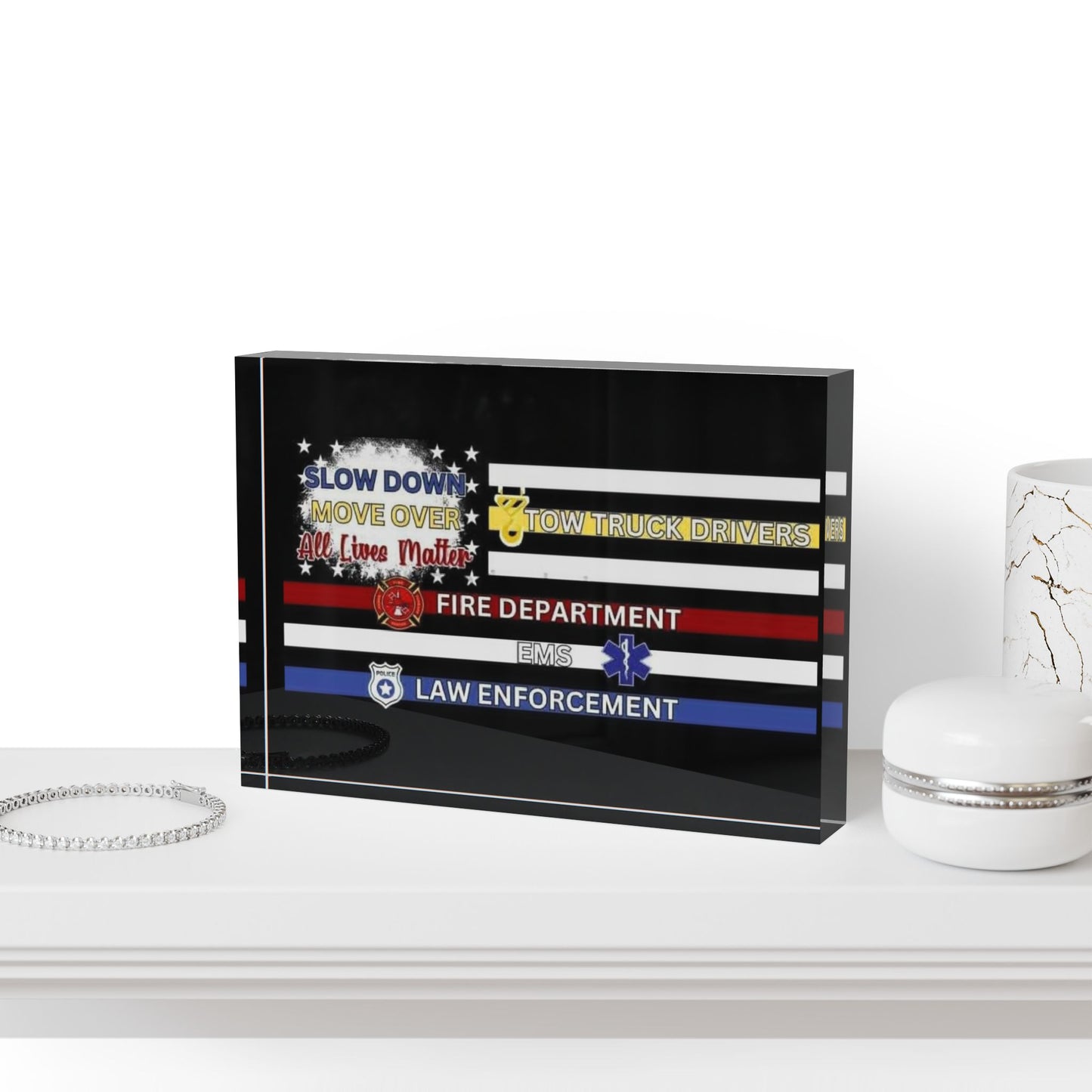 Slow Down Move Over Flag Acrylic Photo Block