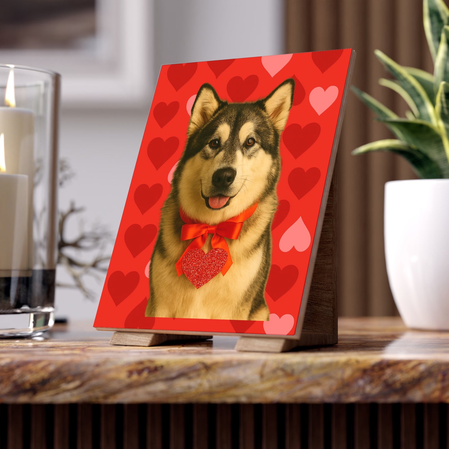 Cupid's Companion Malamute Ceramic Photo Tile