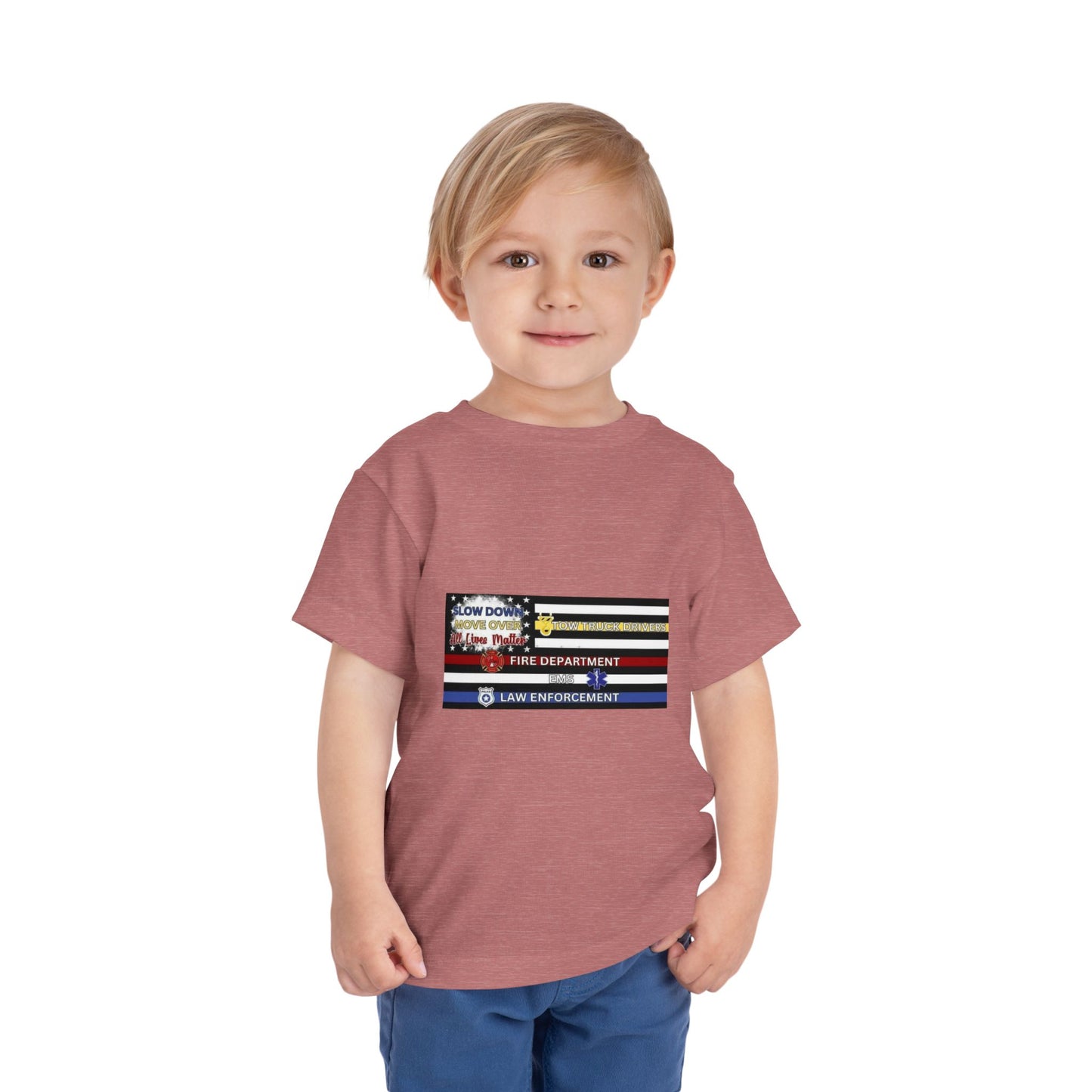 Slow Down Move Over Flag Toddler Unisex Short Sleeve Crewneck Tee