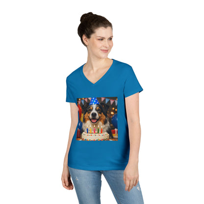 Birthday Buddy Aussie Women's V-Neck T-Shirt