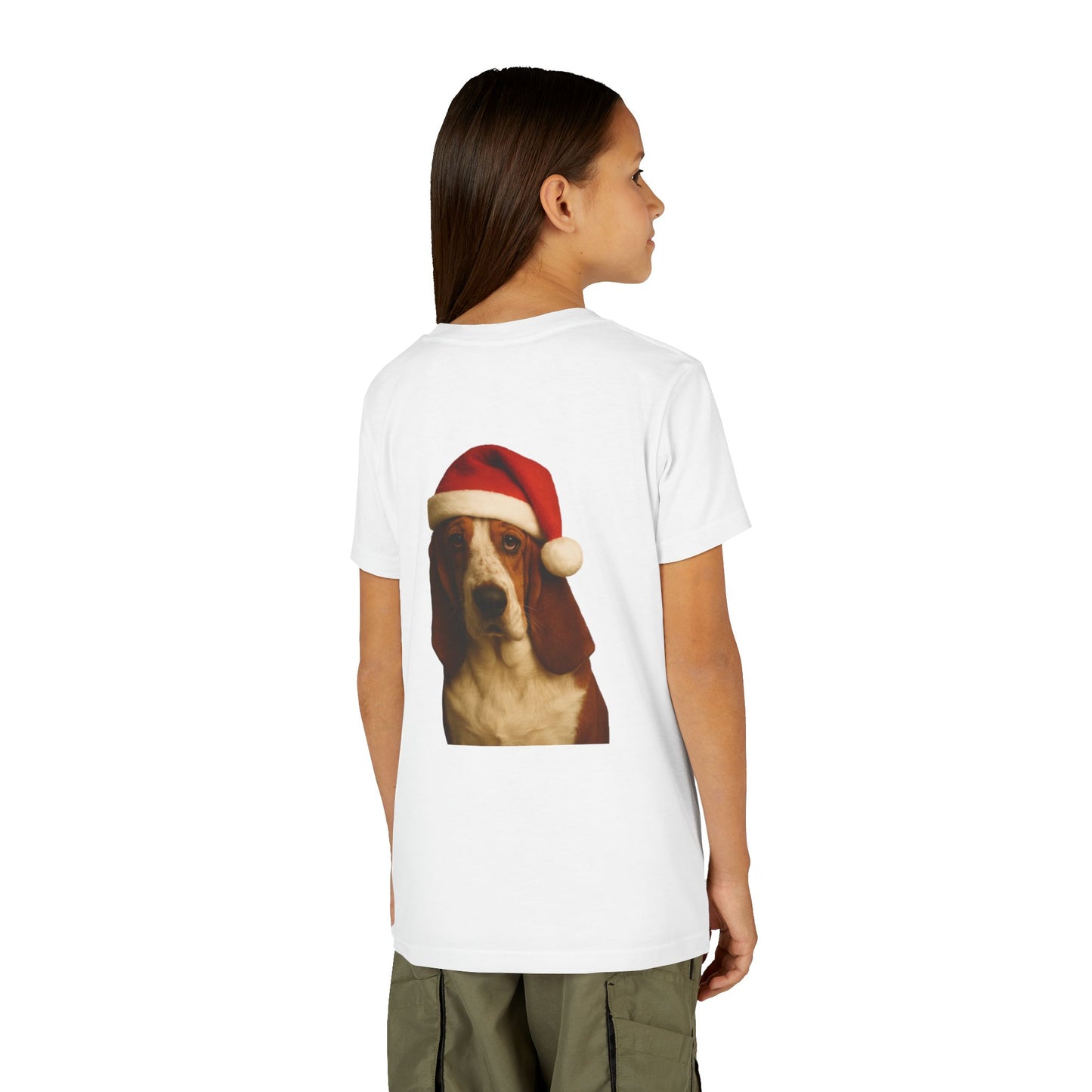 Santa Paws Basset Youth Unisex Short Sleeve Crewneck Tee